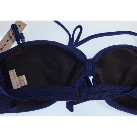 Robin Piccone Bikini Swim Top Strapples Color Blue Bottom High Rise Solid Sz M - Picture 7 of 8